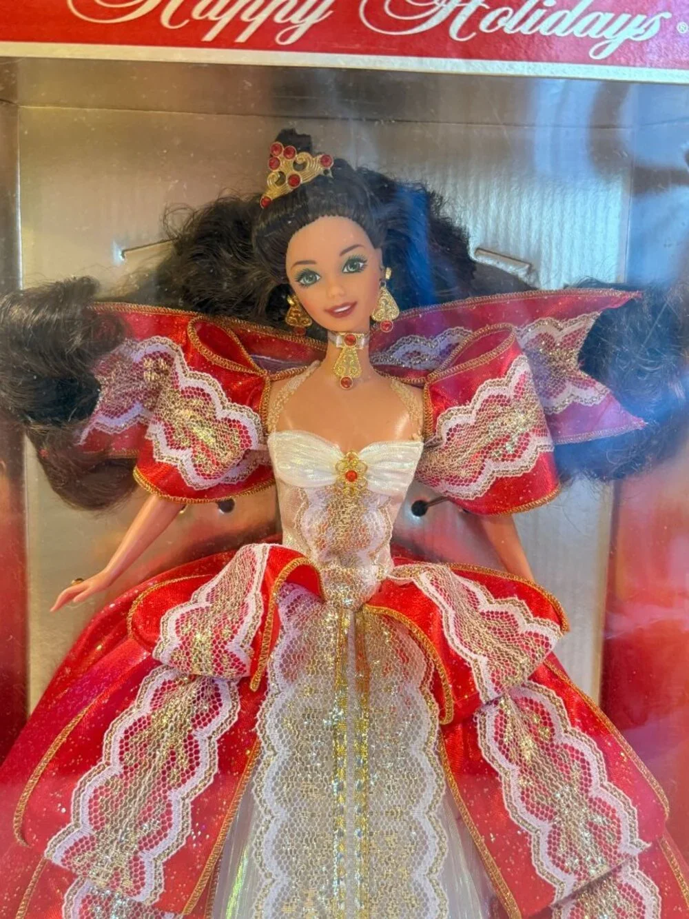 Vintage 1997 Christmas Barbie Happy Holidays Red Lace Dress Unopened NEW